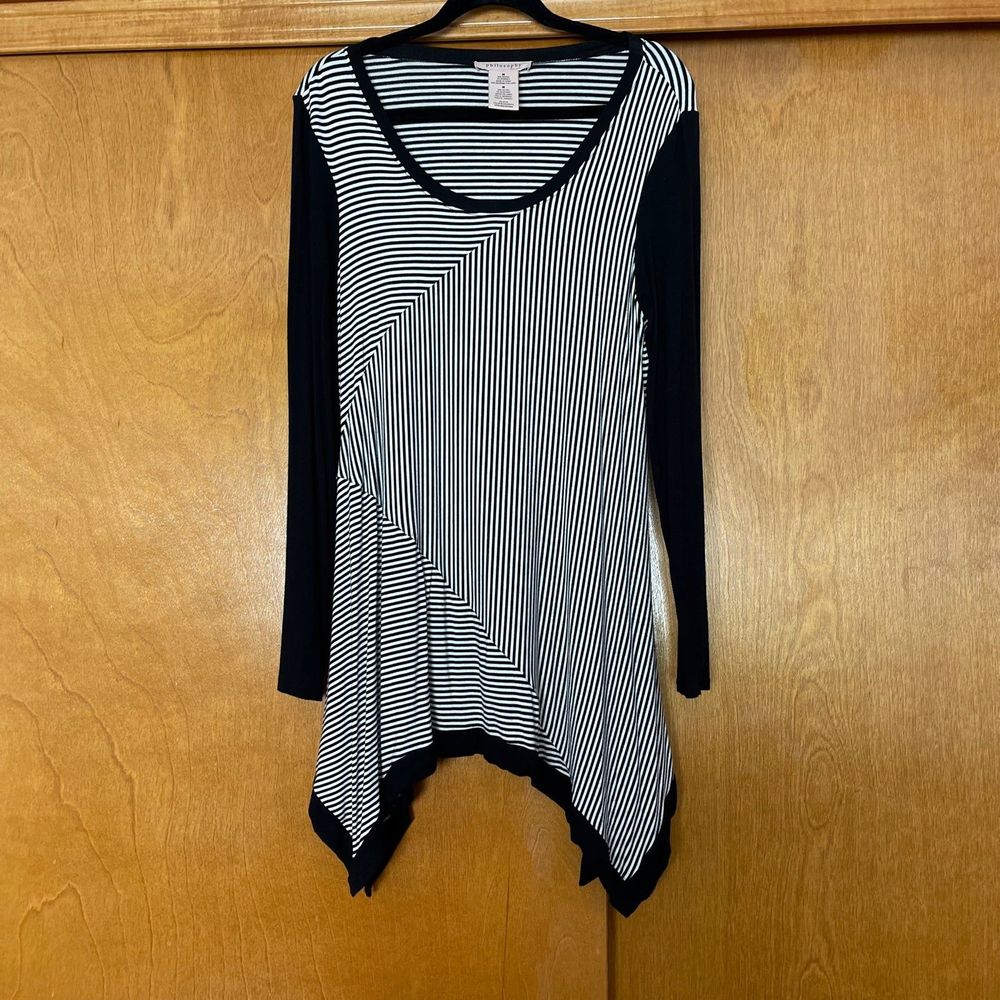 Philosophy Black White Striped Asymmetrical Tunic Size Medium
